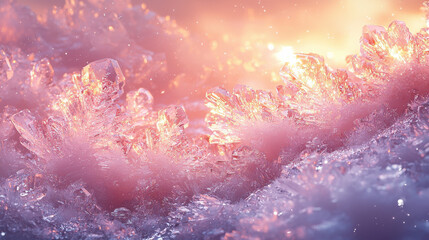 Illuminated crystal formations in nature close-up photography ethereal environment artistic...
