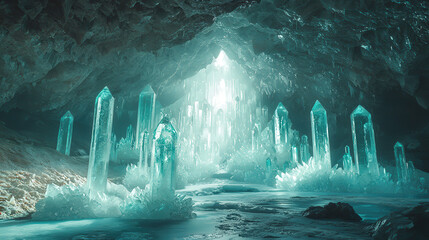 Ancient crystal caves underground location fantasy landscape ethereal environment mystical viewpoint