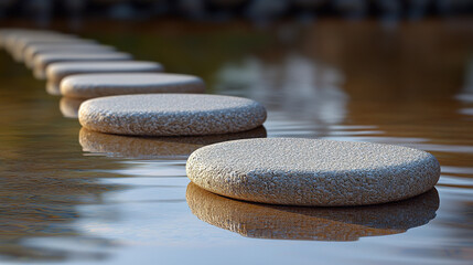 Stepping stones over calm water serene landscape photography natural environment close-up tranquility