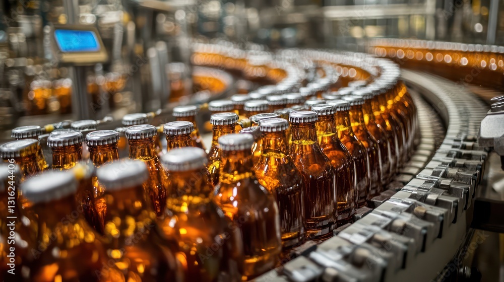 Poster bottling line with capped bottles