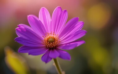 Obraz premium A close-up of a vibrant purple flower with bright pink light shining on it