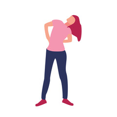 Woman stretching back, white background, exercise, wellness