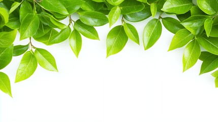 Obraz premium Vibrant Green Leaves Border on White Background