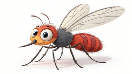 Obraz premium Adorable Cartoon Mosquito Character Illustration Red and Gray Friendly Insect Design