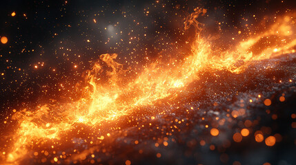 Fototapeta premium Explosive fire eruption cosmic space digital art abstract environment dramatic viewpoint energy concept