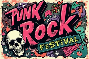 Colorful album cover for a punk rock festival