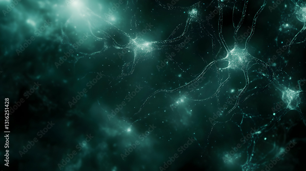 Poster abstract representation of neural networks with luminous interconnected nodes and pathways