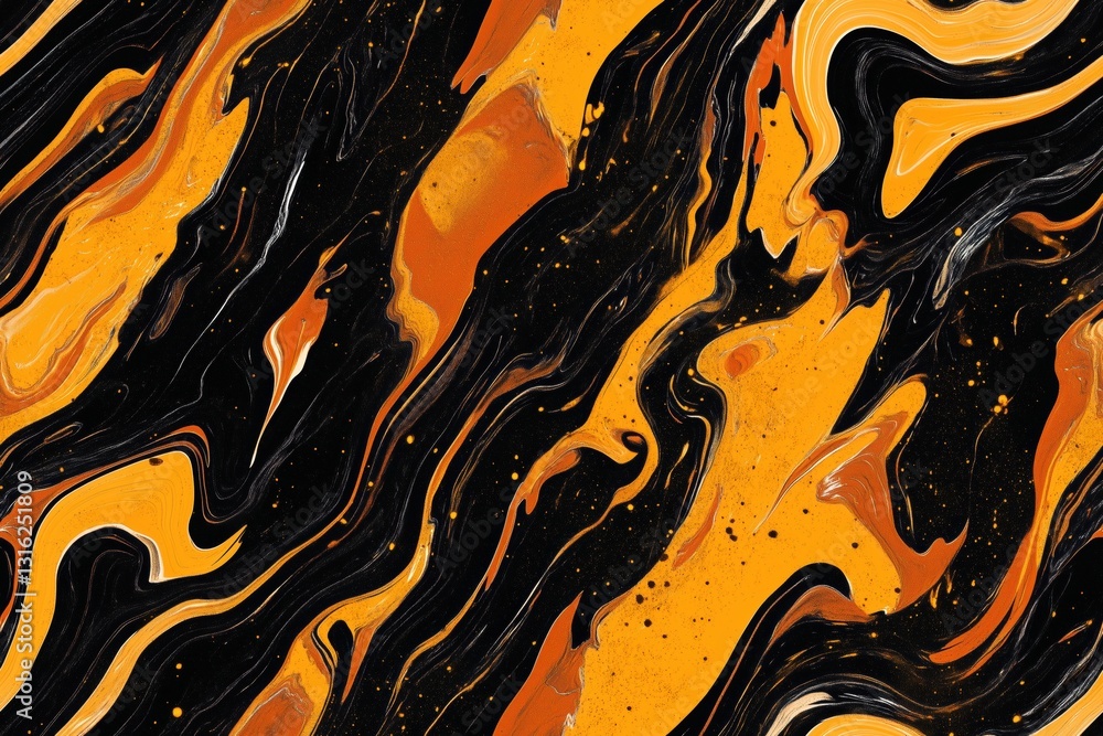 Poster seamless abstract pattern featuring swirling black and orange colors, creating a dynamic and fluid a