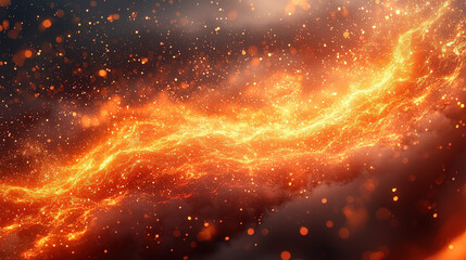 Obraz premium Erupting lava flow volcanic landscape digital art fiery environment wide angle nature's fury