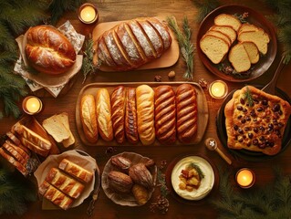 Platter of assorted bread types on an inviting dinner table creating a warm and welcoming culinary experience