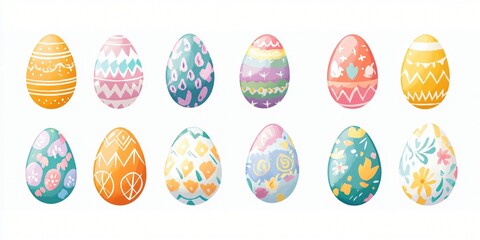 Twelve Colorful Easter Eggs with Pastel and Floral Designs Perfect for Spring Celebrations