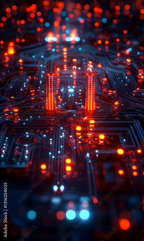 Poster abstract glowing circuits create a technologically advanced and digitally immersive landscape