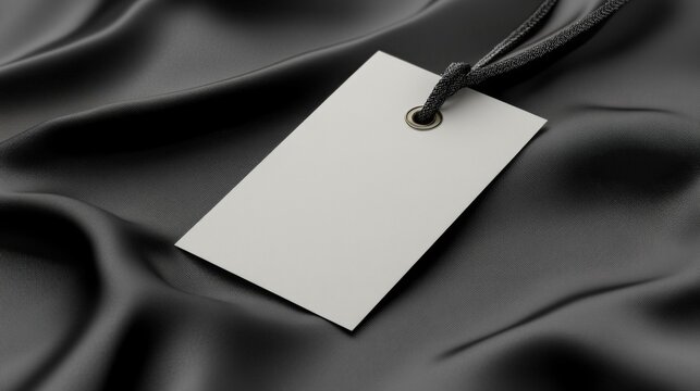 Blank White Tag on Black Fabric Background
