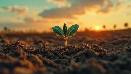 Morning light shines down on a young plant in a close-up view, embodying the refreshing spirit of new starts