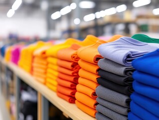 Wholesaler organizing a colorful array of merchandise in a vibrant store filled with various products and items