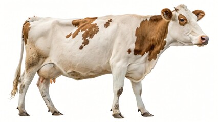 Brown and White Cow Dairy Cattle Farm Animal Isolated on White Background