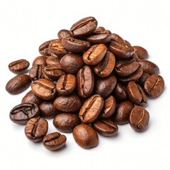 Obraz premium Aromatic Roasted Coffee Beans Pile Close Up Studio Shot Isolated on White Background