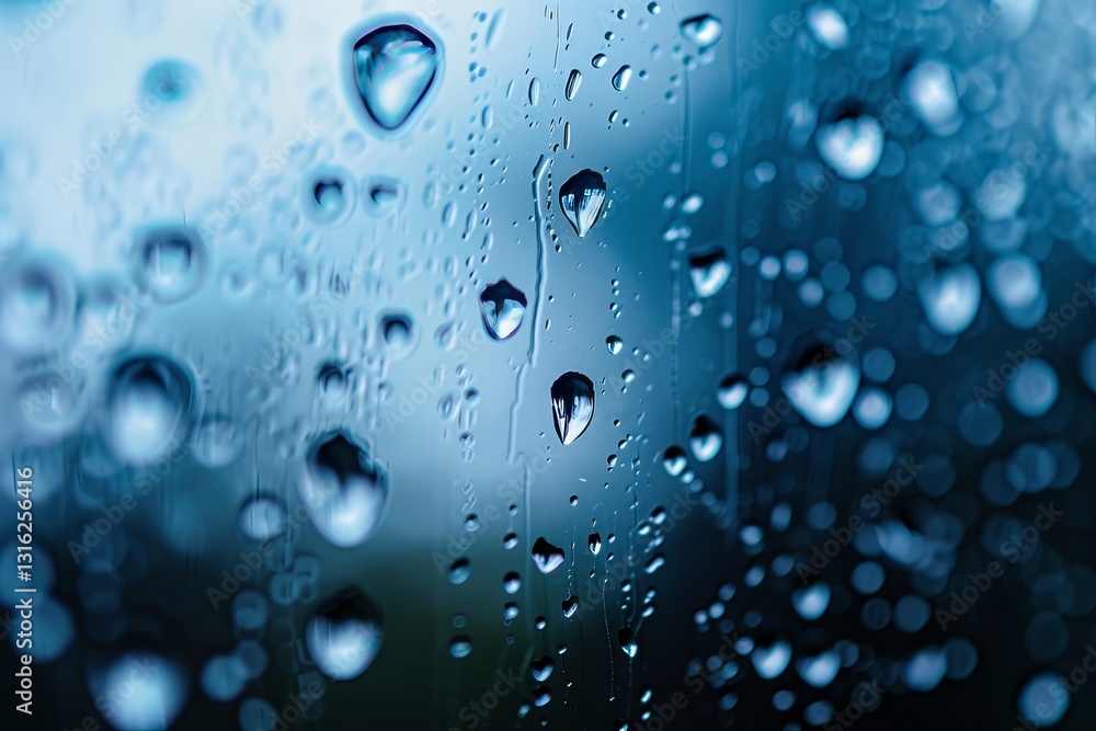 Poster closeup shot of raindrops clinging to a windowpane highlighting texture and transparency of water dr