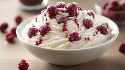 A symphony of flavors: creamy, vanilla ice cream swirled with a vibrant cascade of ripe berries, a perfect canvas for a sweet and satisfying treat.