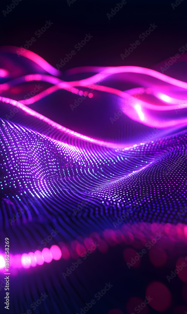 Poster Luminous topography rendering a captivating digital wave motion with dotted structure