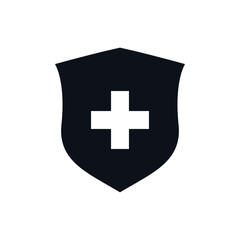 Shield with cross icon. Health protection shield with plus sign. Medicine shield icon.