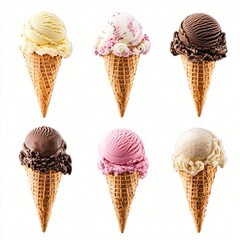Six Delicious Ice Cream Cones Vanilla Strawberry Chocolate and More