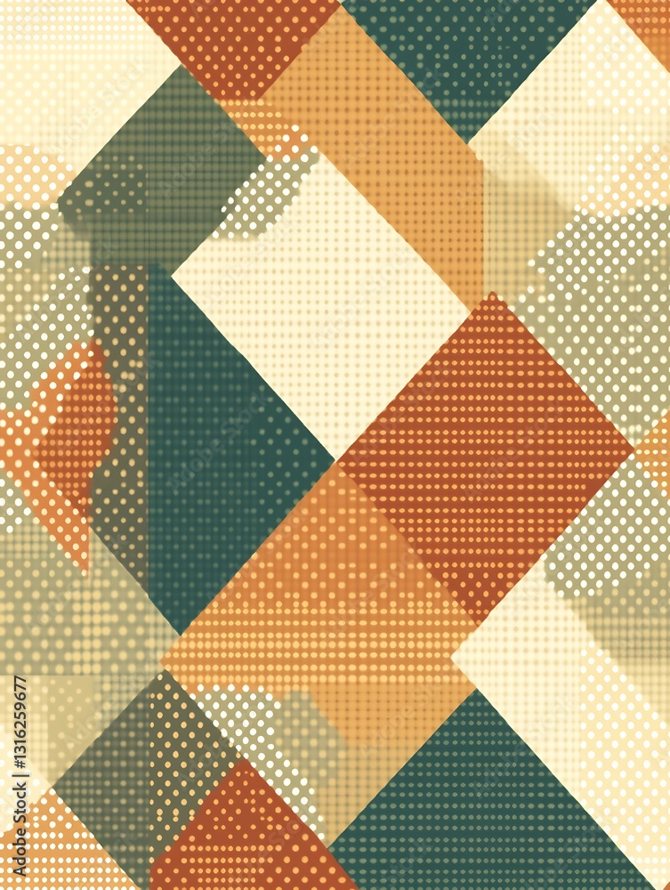 Poster abstract geometric mosaic in retro shades with textured dot patterns
