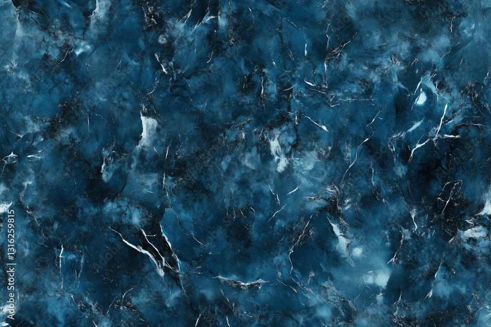 Poster seamless textured blue marble background with dark and light veins, creating a rich and elegant appe