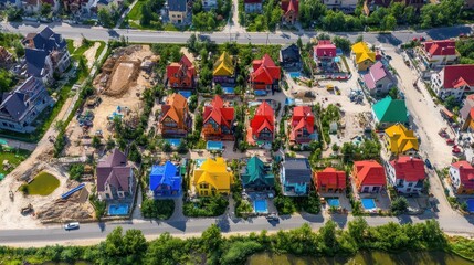 Fototapeta premium Aerial View of Colorful Houses in a Residential Neighborhood