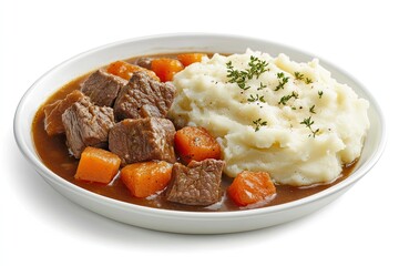 Side view of a plate of beef tacos with fresh salsa isolated on white background