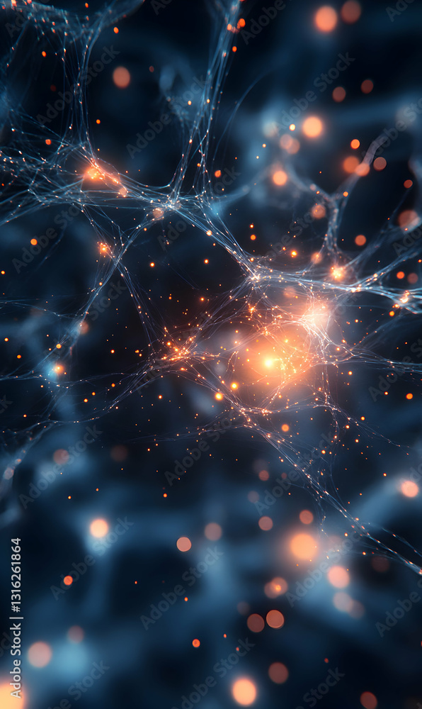 Poster intricate neuron network with electric activity illuminating neural connections background