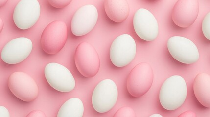 Pastel Pink and White Easter Eggs Arranged on Pink Background Festive Spring Holiday Design