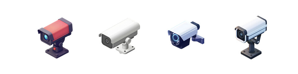 Set of Modern CCTV Camera Graphics in 3D Style