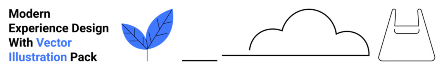 Blue leaf and minimalist black outline of a cloud and shopping bag. Ideal for eco-awareness, nature, sustainability concepts, online shopping, product promotion, modern design, flat landing page