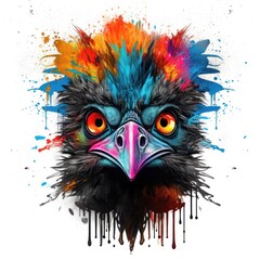 Obraz premium Colorful Emu Head with Dark Bronze and Azure Neon Accents in Lith Print