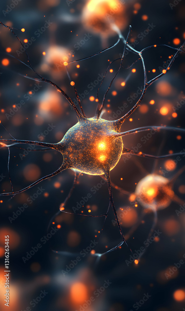 Poster illuminated neural network abstract representation of neurons with glowing synapses