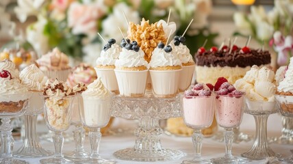 An Elegant Dessert Display Featuring Exquisite Cakes and Decadent Ice Cream