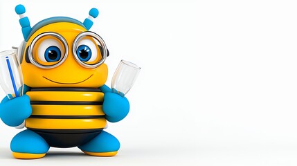 Cheerful Cartoon Bee Holding Toothbrushes on White