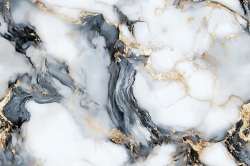Obraz premium Seamless luxurious marble texture featuring swirling patterns of black, white, and gold. The intricate veins and glossy surface create an elegant and sophisticated appearance.