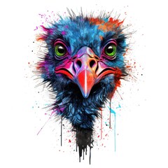 Obraz premium Colorful ostrich head with dark bronze and azure neon colors in a lith print artwork