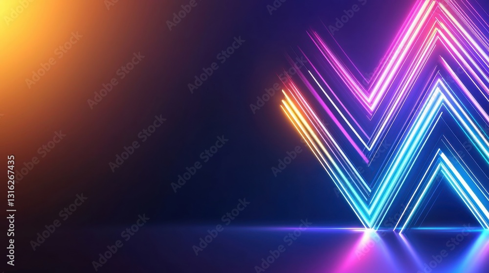 Poster a vibrant digital artwork featuring colorful, glowing zigzag patterns against a dark background, cre