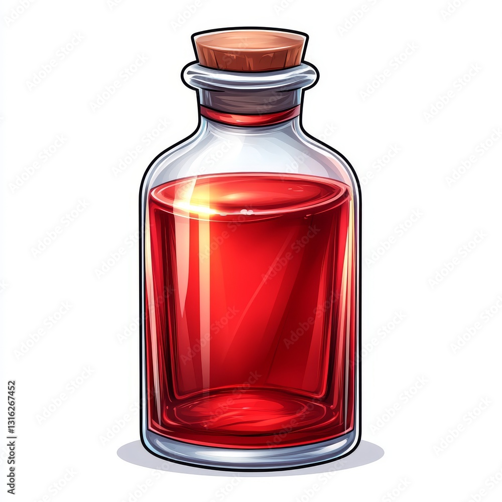 Poster colorful red potion isolated on white background with bold outline and clean lines in 3d