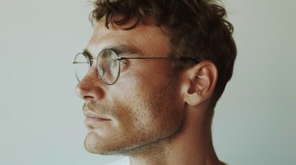 Fototapeta premium The image shows a man wearing glasses, with short hair, in a white background.