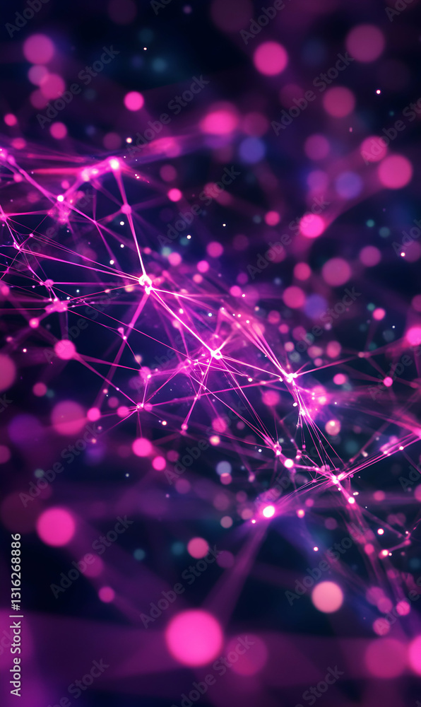 Poster interconnected network with glowing nodes and connections creating a web of illumination