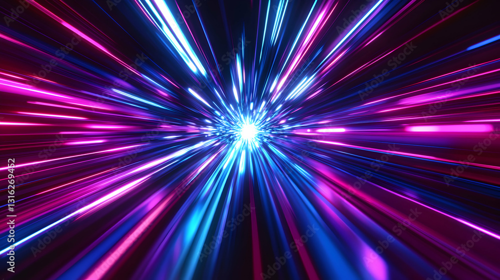 Poster abstract image featuring a dynamic explosion of neon lights and vibrant color streams