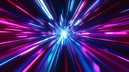 Naklejka premium Abstract image featuring a dynamic explosion of neon lights and vibrant color streams