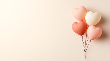 Heart-shaped balloons in soft pastel colors festive event minimalist design studio setup