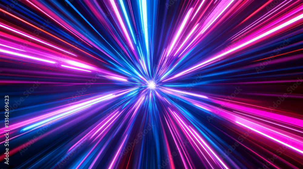 Poster abstract hyperspace jump, glowing speed effect with motion blur and radial lines, backdrop
