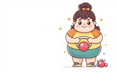 Kawaii Chubby Girl Lifting Kettlebell - Fun Fitness Motivation