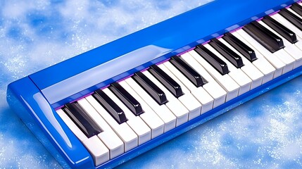 Fototapeta premium Bright Blue Melodica on Sparkling Textured Background with Black and White Keys